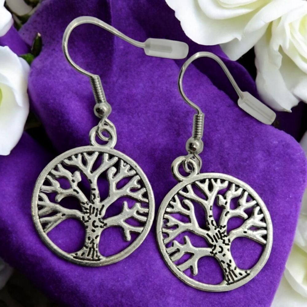 Tree of Life Nature Circle Earrings Boho Simple Jewelry Family Roots Dangle Drop